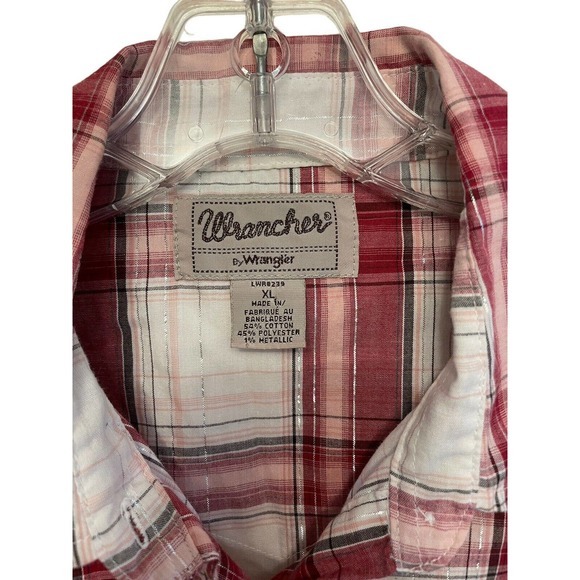 Wrancher by Wrangler Pearl Snap Up Metallic Thread Collar Plaid Shirt Women's XL - Picture 5 of 6